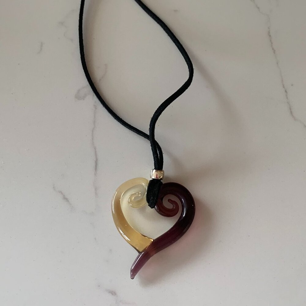 Hand-made Heart Shaped Glass Pendant 10in necklace.